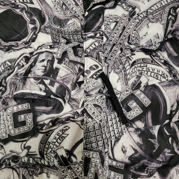 Rebel Minds Jacket Mens size 3X King Hundred Dollar Bill Graphic Puffer Coat EUC - Picture 4 of 10